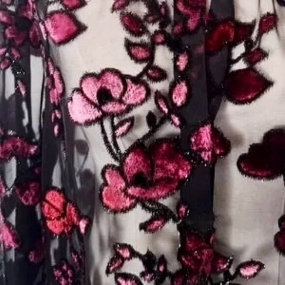 Alice + Olivia Velvet Flocked Sheer Chiffon Designer Blouse XS Black Seen on TV - Picture 10 of 13